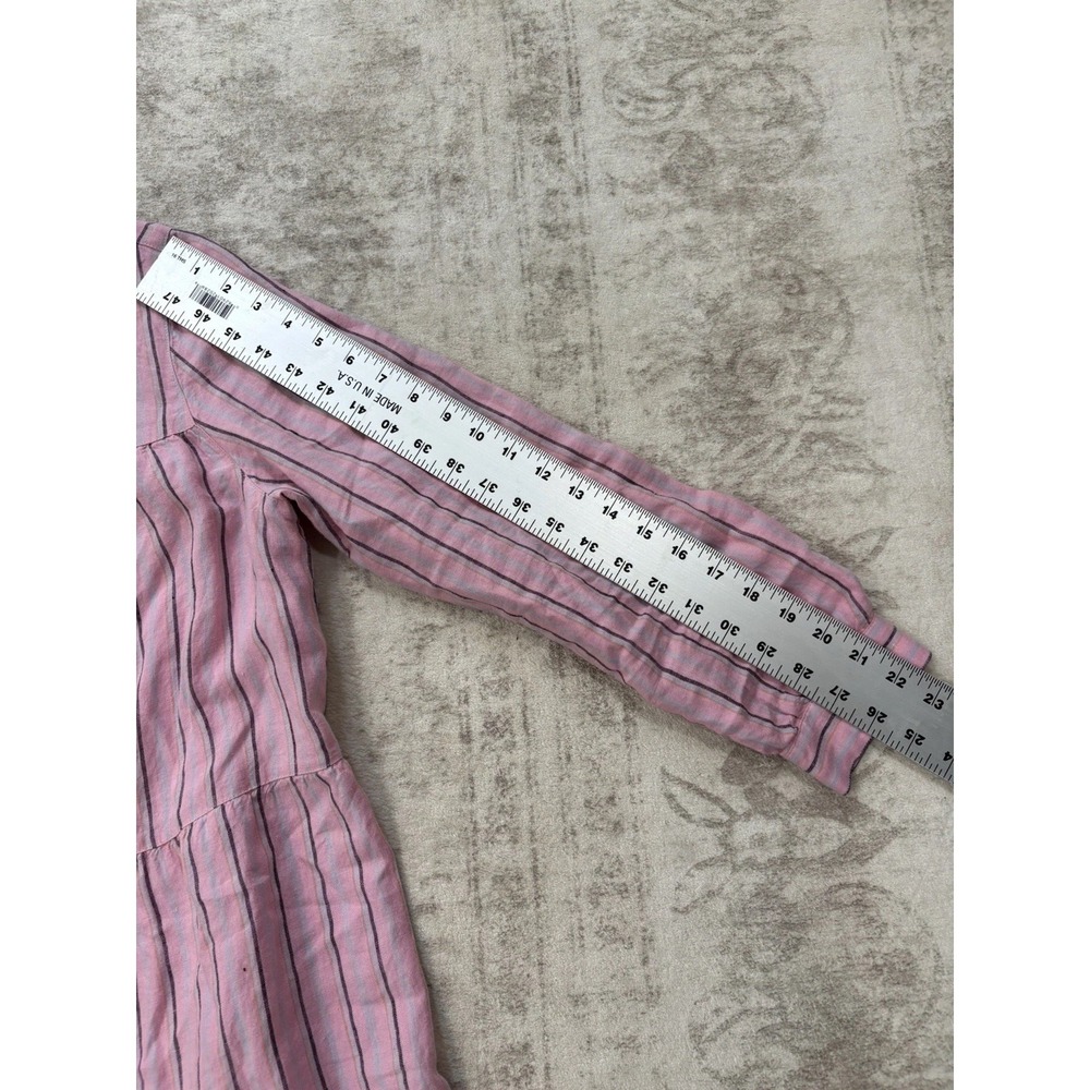 J. Jill Love Linen Striped Tiered Shirt Dress In Pink Size Medium Resort Coastal - Picture 7 of 9